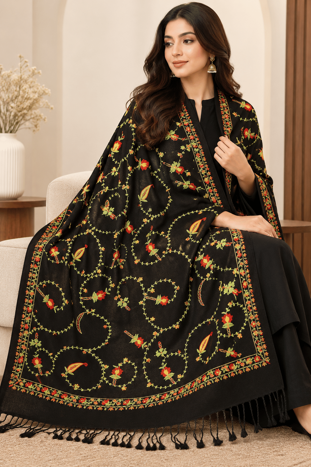Embroidered and Beaded Pashmina