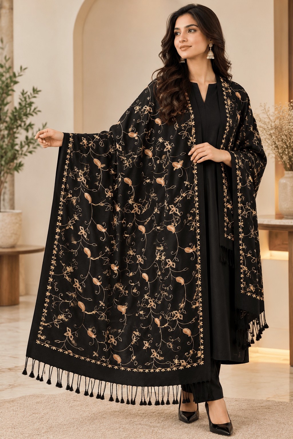 Embroidered and Beaded Pashmina Detail